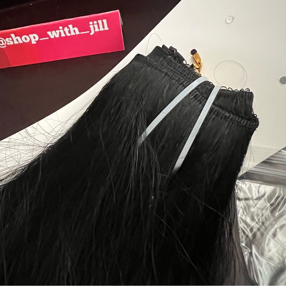18” Jet Black #1 Fish Wire Halo 100% Human Hair Extensions 95g 1pc Item#GA - Picture 7 of 16